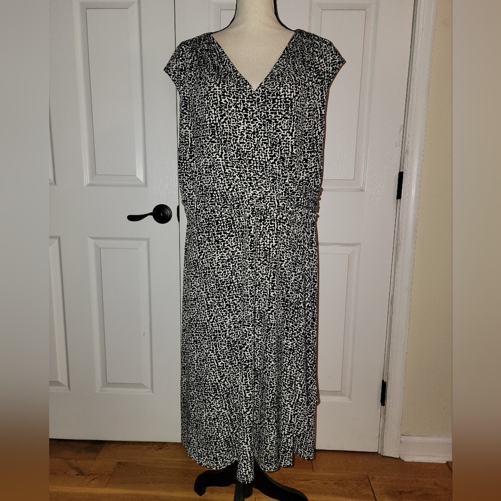 Lauren Ralph Lauren 20W Black White Faux Wrap Maxi Dress Plus Size